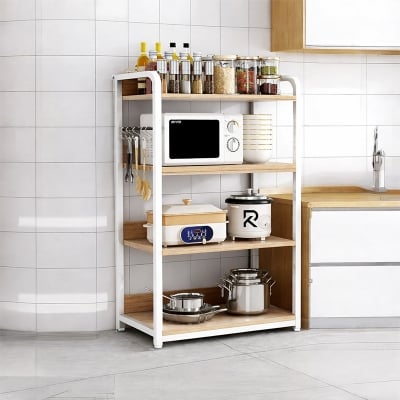 Picture of Furnix 4 Tier Kitchen Storage Rack | Black Metal Frame with White Boards | Microwave & Appliance Shelf Organize