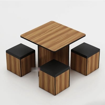 Picture of Furnix Dining Table Set – 36″ Square Table with 4 Cushioned Stools, Modern Kitchen & Restaurant Furniture