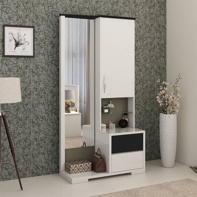 Picture of Furnix White Dressing Table With Shelves and Drawers White