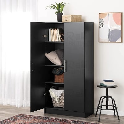 Picture of Furnix Indulge Durablity Premium Quality 2 Part Black Standing storage cabinets or cupboards-60*24*12"' Black