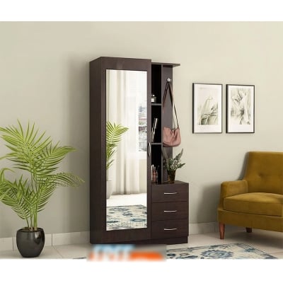 Picture of Furnix MDF BOX Dressing Table with Shelves and Multiple Drawers Walnut Finish Walnut