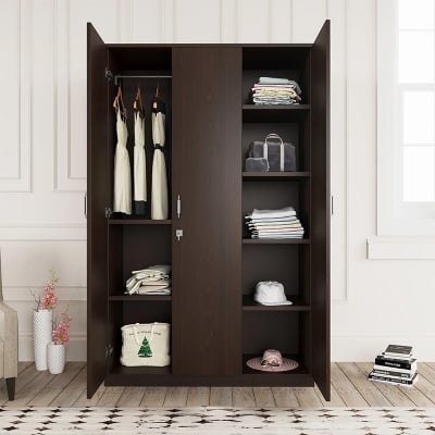 Picture of RK Stylish MDF 3 Door Almirah Wardrobe or Cupboard and Cabinet-Walnut