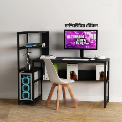Picture of Furnix 48" Computer Desk with Display Rack & Corner Bookshelf- Black