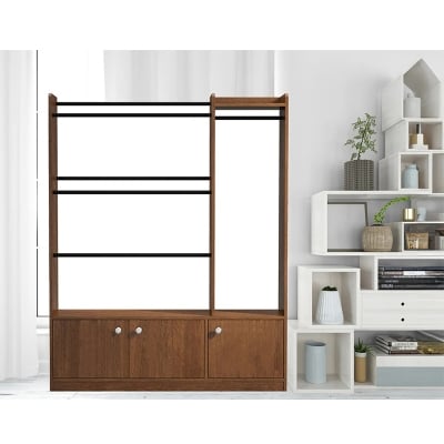 Picture of Furnix Nifty Nice Alna Heavy Duty Regal Design Engineered Wood Alna with 3 Large Storage Cabinet Brown