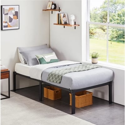 Picture of Furnix 3ft x 7ft Black Metal Bed Frame – Non Slip Design with Heavy Duty Steel Slat Support Black Single