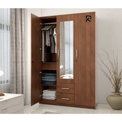 Picture of Furnix Premium Quality Vintage Choice Kosmo Apex 3 Door Dresser Wardrobe Almirah-Shan Teak
