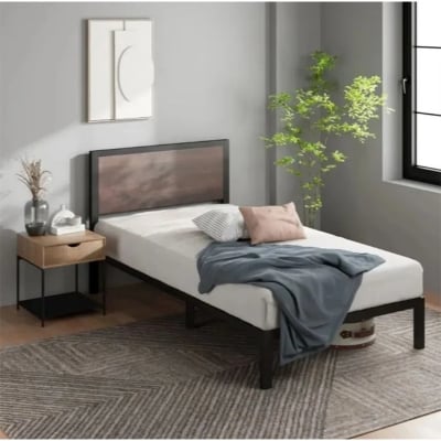 Picture of Furnix Metal Base Single Bed – Durable Steel Frame Platform Bed Black