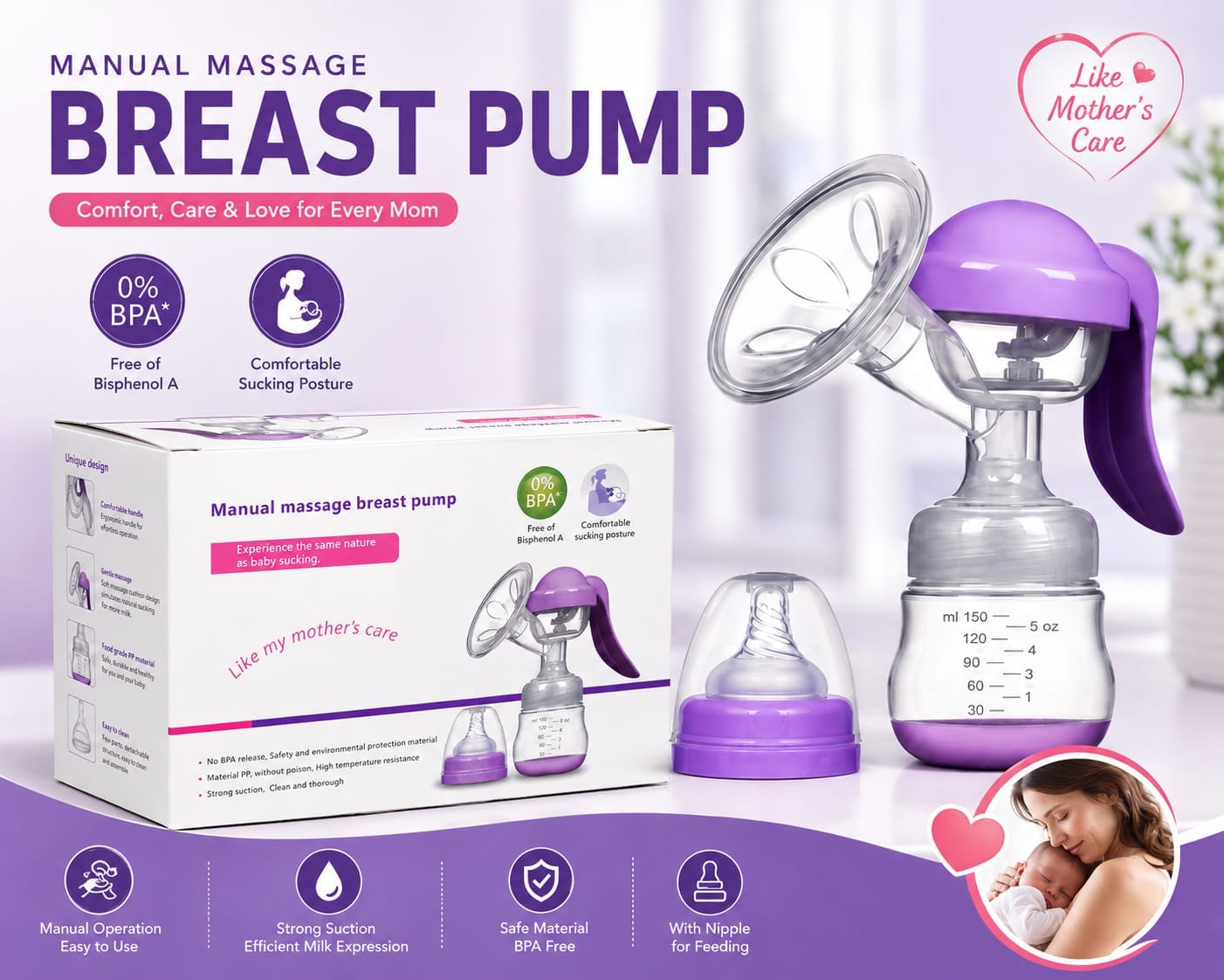 Picture of Manual Massage Breast Pump BPA-Free Breast Milk Expression Pump