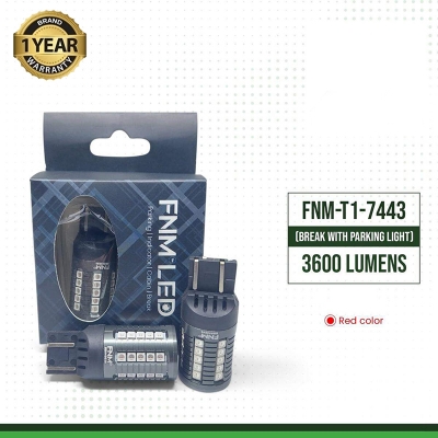 Picture of FNM Break with Parking LED bulb for CAR. 1 Year Warranty. (7443 Socket)(2 pieces)(28W Each Light)(1800 Lumens each)(Red Light). For Car Only. Authorized Seller In Bangladesh