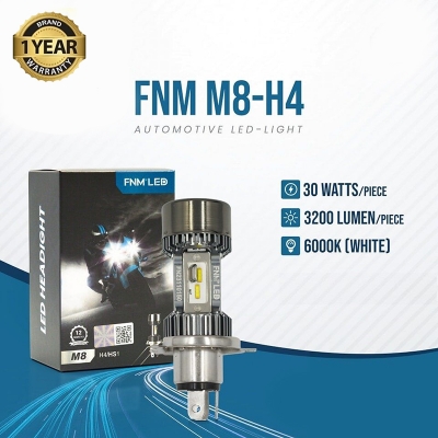 Picture of FNM M8 LED White Light. 1 Year Warranty. (H4 Socket)(1piece)(30W/ 3200LM)(White Light)(High/Low Beam). For Motorcycle. Authorized Seller In Bangladesh