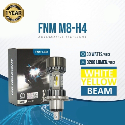 Picture of FNM M8 LED Yellow + White Light. 1 Year Warranty. (H4 Socket)(1piece)(30W/ 3200LM)(Yellow + White Light)(High/Low Beam). For Motorcycle. Authorized Seller In Bangladesh