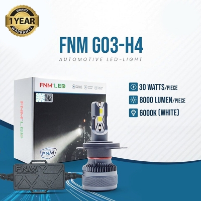 Picture of FNM G03 LED. 1 Year Warranty. (H4 Socket)(1piece)(30W/ 8000LM)(White Light)(High/Low Beam). For Motorcycle. Authorized Seller In Bangladesh