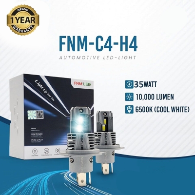 Picture of FNM C4 LED. 1 Year Warranty. (H4 Socket)(1piece)(35W/ 10000LM)(White Light)(High/Low Beam). For Motorcycle. Authorized Seller In Bangladesh