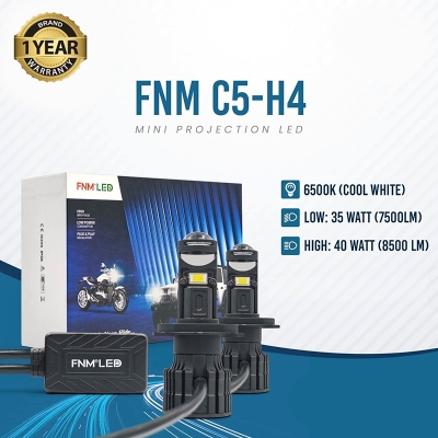Picture of FNM C5 PROJECTION LED. 1 Year Warranty. (H4 Socket)(1piece)(35W/ 7500LM)(White Light)(High/Low Beam). For Motorcycle. Authorized Seller In Bangladesh