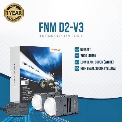 Picture of FNM D2 v3 LED Fog Light (2 pieces). 1 Year Warranty. Brightest Light in Market. (Two Color : White and Yellow)(60W/7000LM per pair)(High/Low Beam). Authorized Seller In Bangladesh