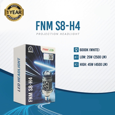 Picture of FNM S8 PROJECTION LED. 1 Year Warranty. (H4 Socket)(1piece)(45W/25W 4500LM/2500LM)(White Light)(High/Low Beam). For Motorcycle. Authorized Seller In Bangladesh