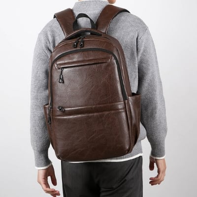 Picture of Style PU Leather Fashion Mens Backpack - Dark Brown