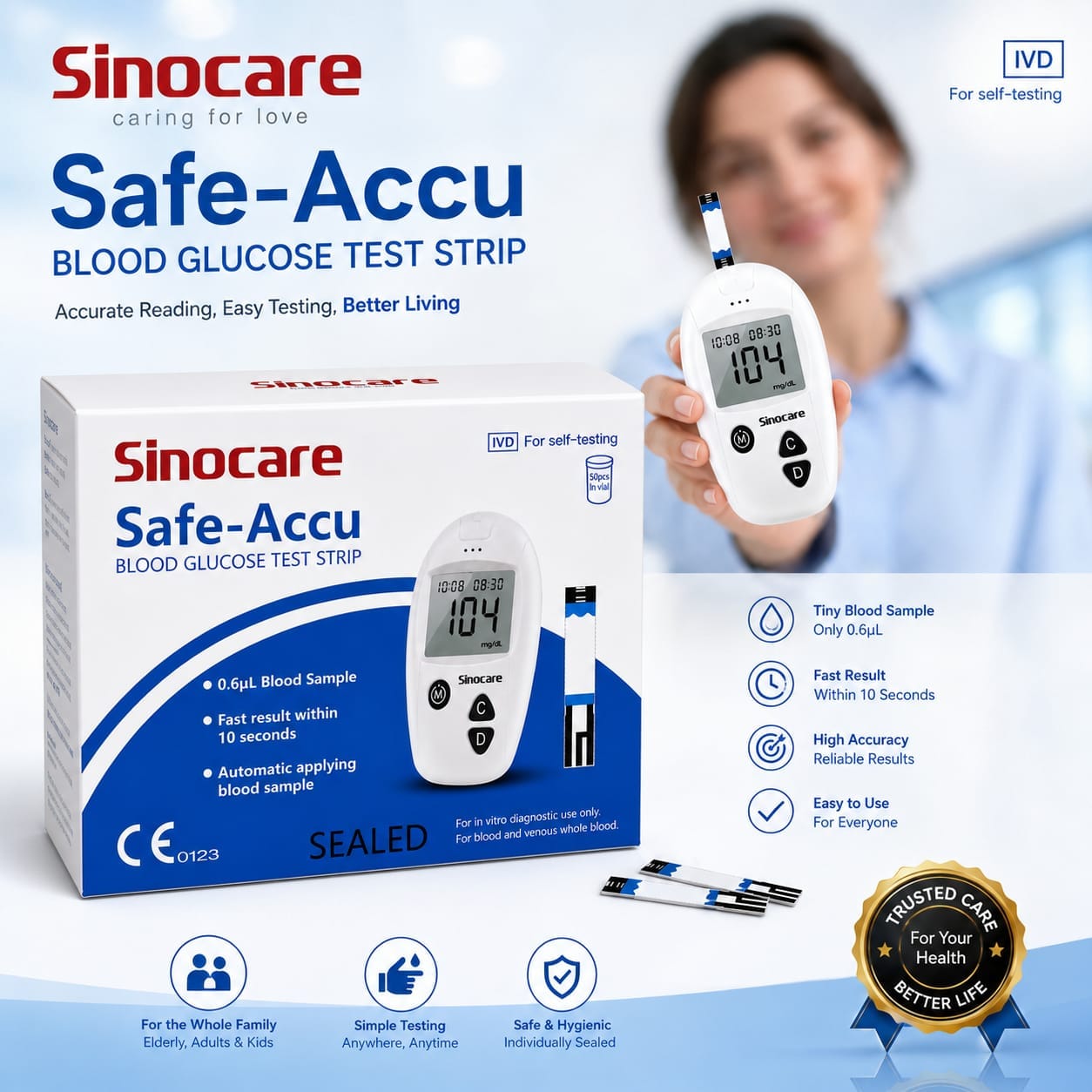 Picture of Sinocare Safe-Accu Blood Glucose Test Strips – 50 Pcs