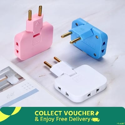 Picture of 3-in-1 Multi Plug Adapter Socket | EU to BD Converter | 180° Rotating Travel AC Adapter | High Power 3 Socket Extension | Multicolor 