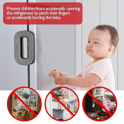 Picture of Multi-function Infant Drawer Refrigerator Sliding Door Anti-pinch Hand Furniture Locks Strap Care Products Cabinet Lock Safety Lock - Off White