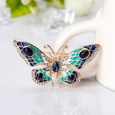 Picture of Drop oil green butterfly brooch Hijab Safety Pin For Girls Women Green 