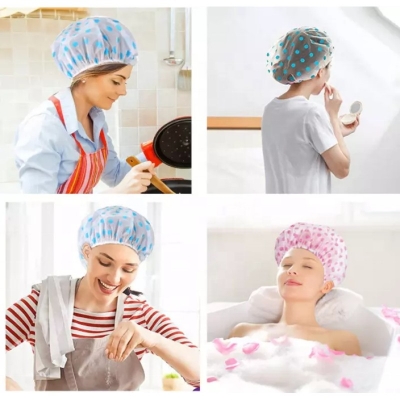 Picture of 1 Pcs Shower Caps Disposable Reusable Women Convenient Waterproof Shower Caps For Travel Bathroom Thicken Wave Point Shower Cap Multicolor 