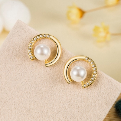 Picture of Versatile -Simple White Stone With Circle Dangle Earrings for Women Full Rhinestone Earings Korean Fashion Cute Jewelry- Avant-garde Gold 10 MM
