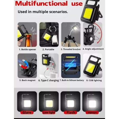 Picture of Mini LED Flash light Portable Pocket Flash Keychains USB Rechargeable  Waterproof Camping Lantern Magnet Design Fishing Emergency Lamp 3 Mode Black 