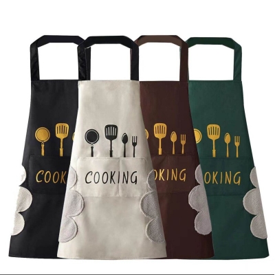Picture of Household Waterproof Hand-wiping Apron Kitchen Oil-proof Apron Adult Cooking Hanging Neck Bibs Home Aprons Kitchen Accessories  