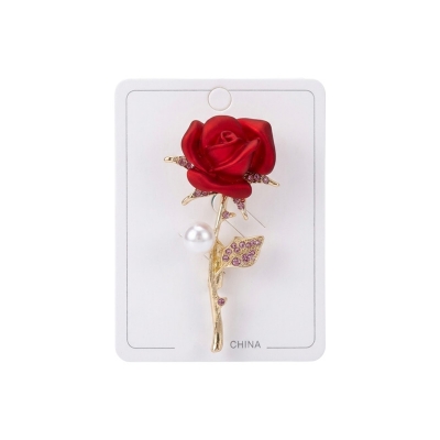 Picture of Stone Red Rose Brooch Hijab Safety Pin For Girls Women Red 