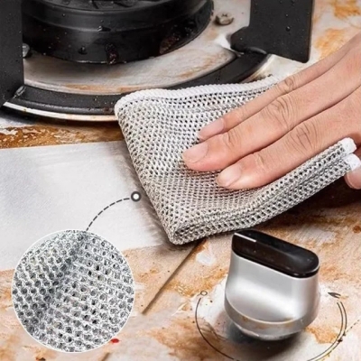 Picture of 3/5 Pcs ( double Lear )Kitchen Plastic Metal mix Wire Dishwashing rags Multipurpose Dish Cloth Microfabric Cleaning Cloth Non Scratch Wire DishCloth  