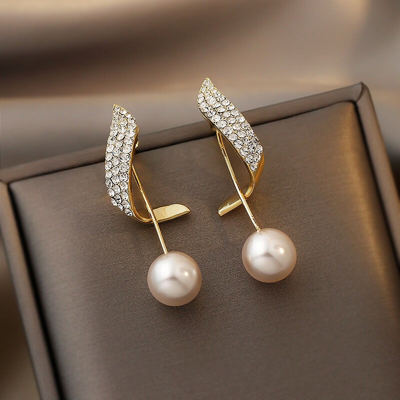 Picture of Full set high heels earrings 925 silver needle hypoallergenic design 20mm high quality freshwater pearl earrings Gold 20 MM