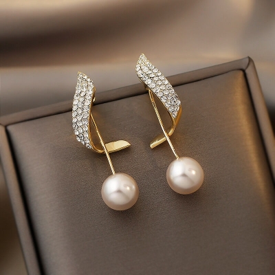 Picture of Full set high heels earrings 925 silver needle hypoallergenic design 20mm high quality freshwater pearl earrings Gold 20 MM