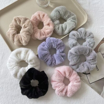 Picture of 3 Pcs Set Elastic Hair Scrunchies Plush Soft Fur Fluffy Cute Sweet Hair Ties Accessories Headbands for Women and Girls Multicolor XXL