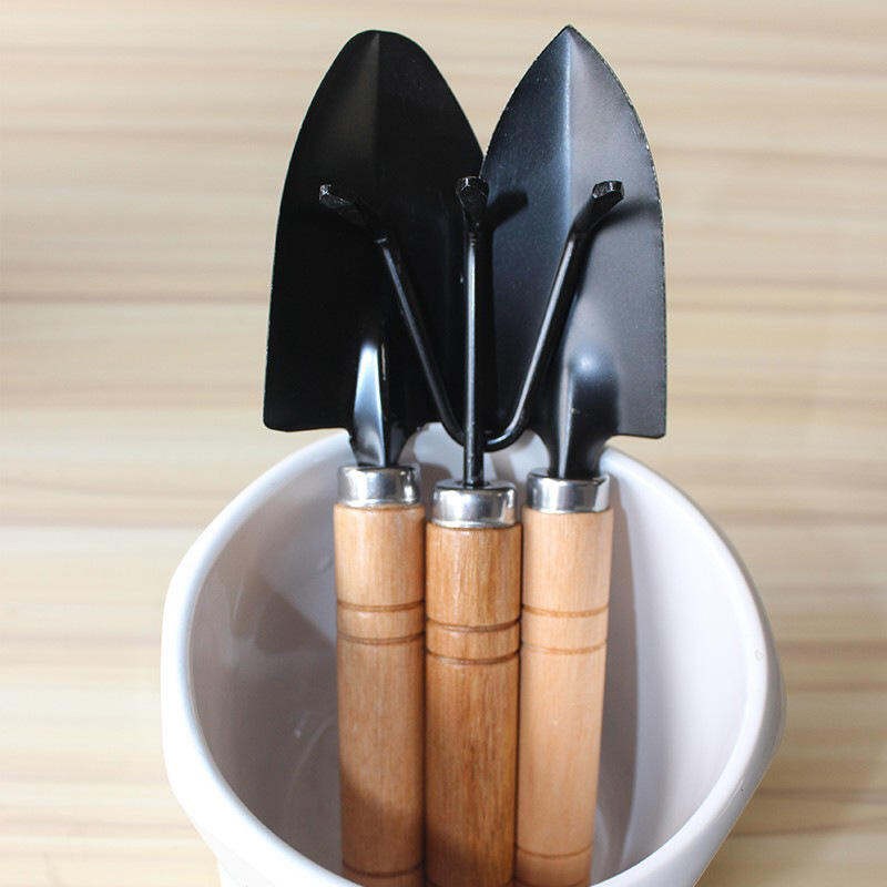 Picture of 3Pcs Set Gardening Tools Small Shovel, Rake, and Potting Supplies for Flowers, Vegetables, and Succulents Black 