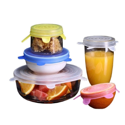 Picture of 6 Pcs Silicone Stretch Lids Universal Silicone Food BPA Free Reusable Bowl Covers Food Silicone Cover Multicolor 