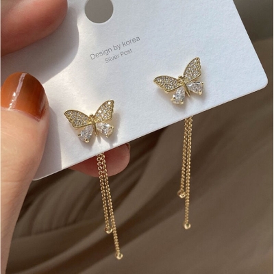 Picture of Trendsetter -Fashion Butterfly Tassel Drop Earrings For Women Trendy Shiny Moon Star Pearls Dangle Earrings- Inventive Choice Gold 45 MM