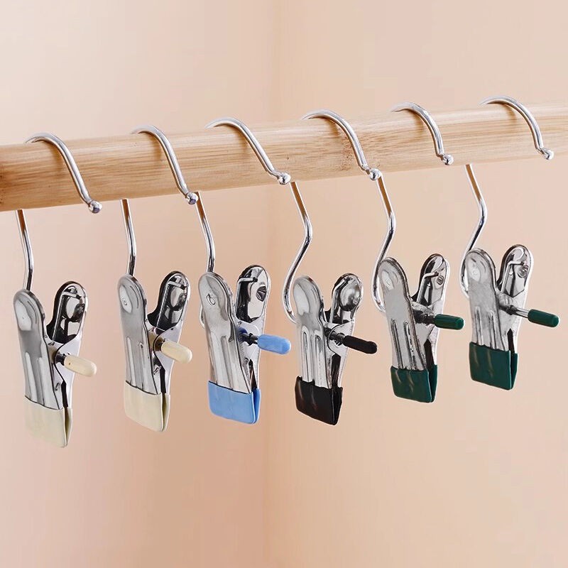 Picture of 5 Pcs Multifunctional Metal Clothes Clip With Hook Anti slip Drying Hanging Sock Clip jeans Hats Scarves Skirt Storage Magic Hanger 5 Pcs Multicolor 