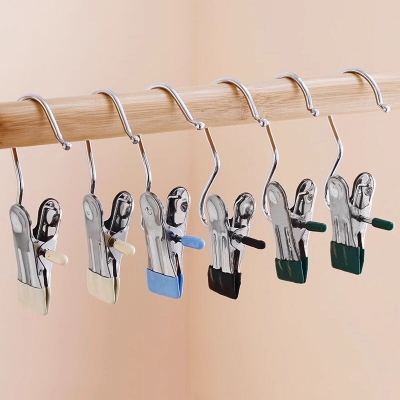 Picture of 5 Pcs Multifunctional Metal Clothes Clip With Hook Anti slip Drying Hanging Sock Clip jeans Hats Scarves Skirt Storage Magic Hanger 5 Pcs Multicolor 