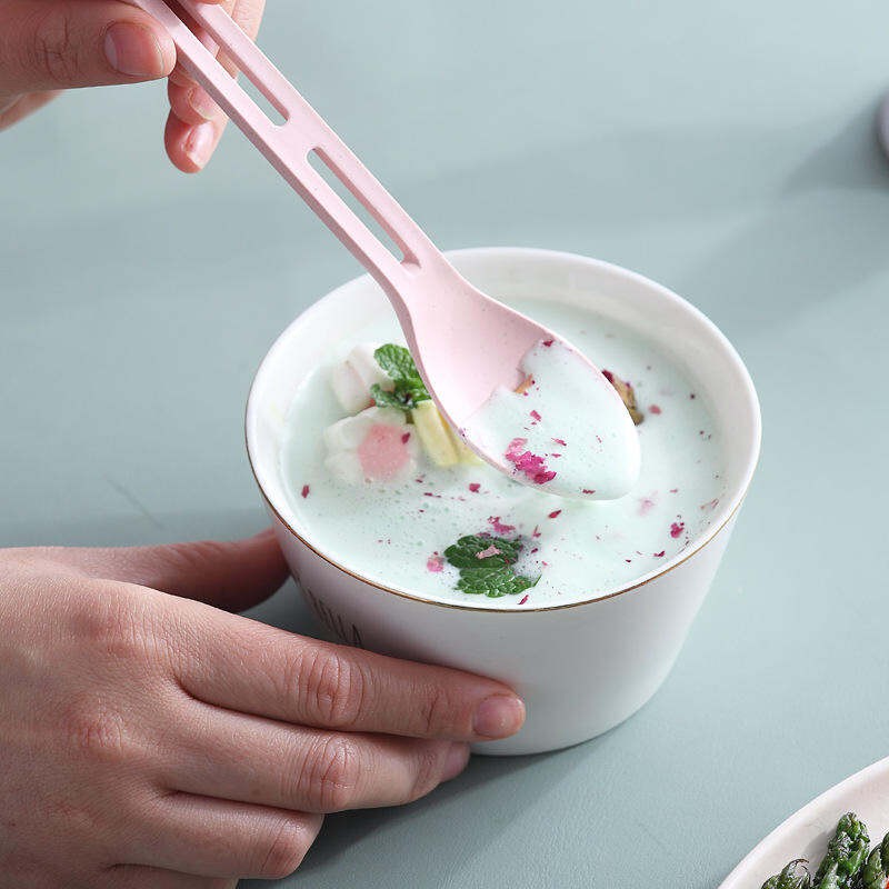 Picture of 1 Pcs 3 in 1 Environmentally Travel picnic Friendly Wheat Straw Tableware Sustainable Knife fork spoon three in one portable Multicolor 