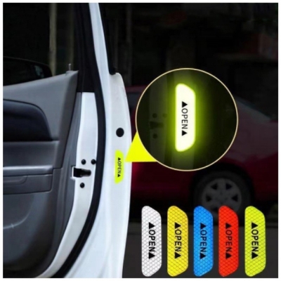 Picture of 4Pcs Set Car Door Stickers Universal Safety Warning Mark OPEN High Reflective Tape Motorcycle Bike Helmet Sticker  