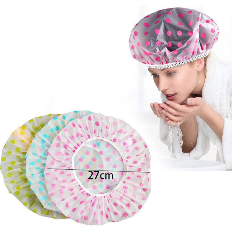 Picture of 1 Pcs Shower Caps Disposable Reusable Women Convenient Waterproof Shower Caps For Travel Bathroom Thicken Wave Point Shower Cap Multicolor 