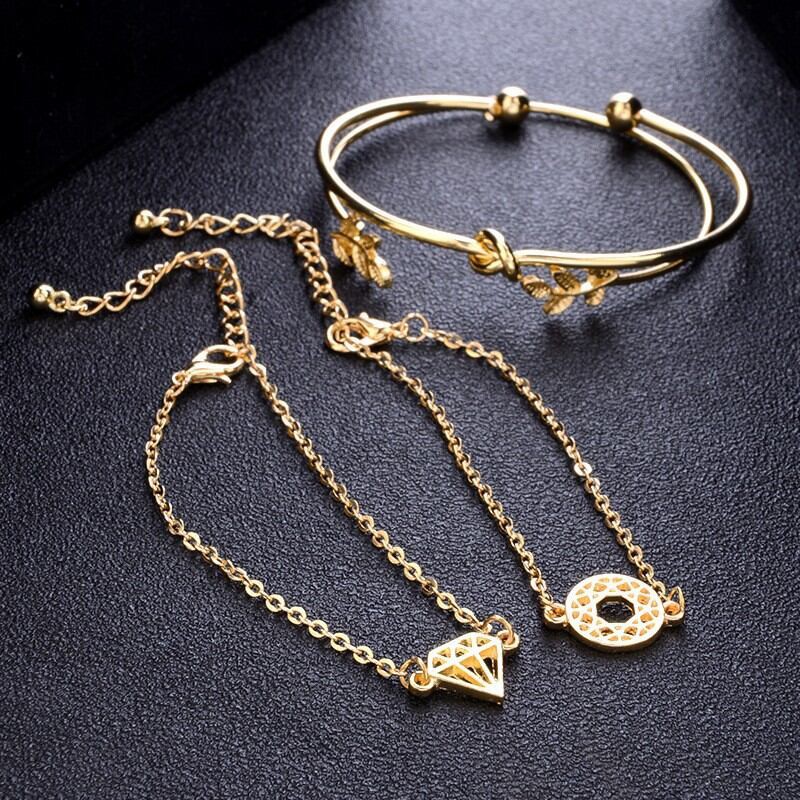 Picture of Four-Piece Fashion Leaf Knotted Bracelet Wish Cross-Border Combination Set for women Gold 