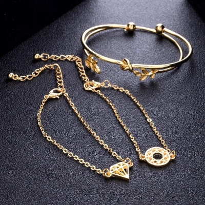 Picture of Four-Piece Fashion Leaf Knotted Bracelet Wish Cross-Border Combination Set for women Gold 