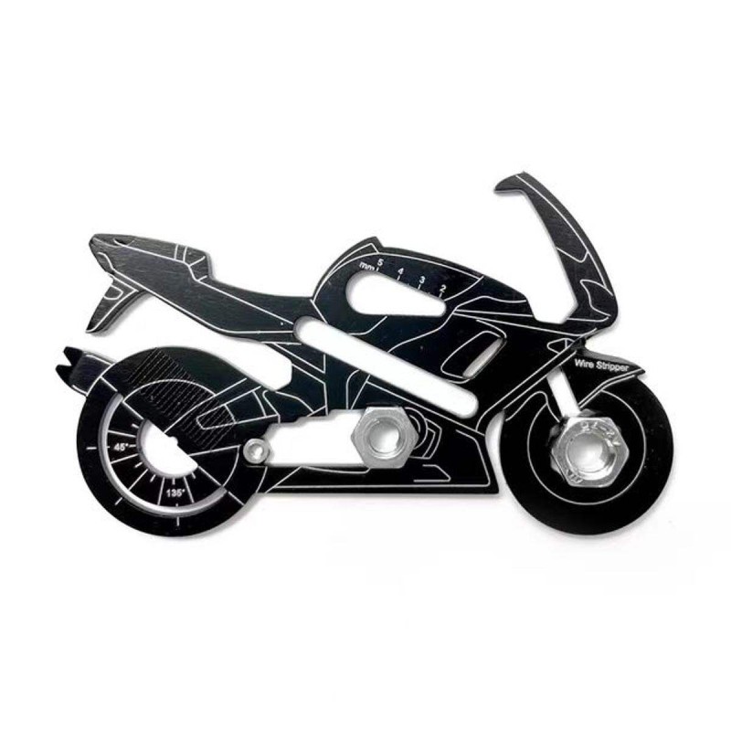 Picture of 18-in-1 Super Card Fish Shape Stainless Steel Multi-Function Keychain - Credit Card Size Promotional Gift Black 