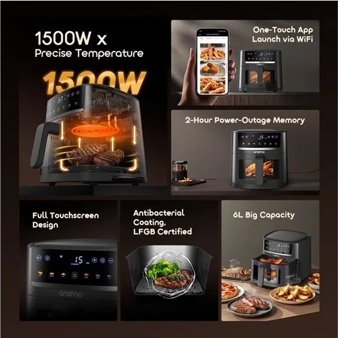 Picture of Oraimo Nutri Fry S1 Ultra Wi-Fi Controll 6L 1500W Air Fryer-(OAF-521A)