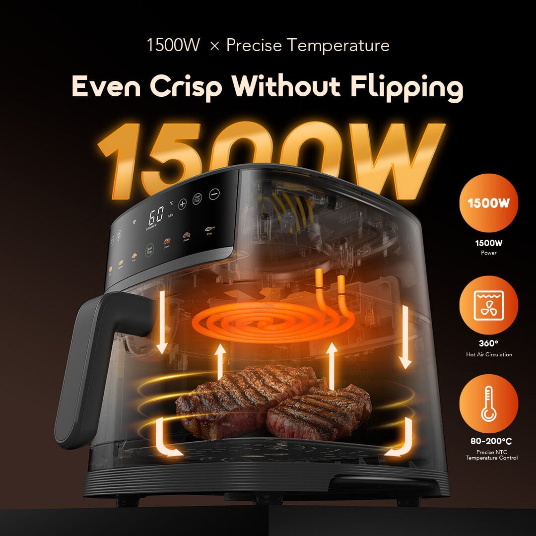 Picture of Oraimo Nutri Fry S1 Ultra Wi-Fi Controll 6L 1500W Air Fryer-(OAF-521A)