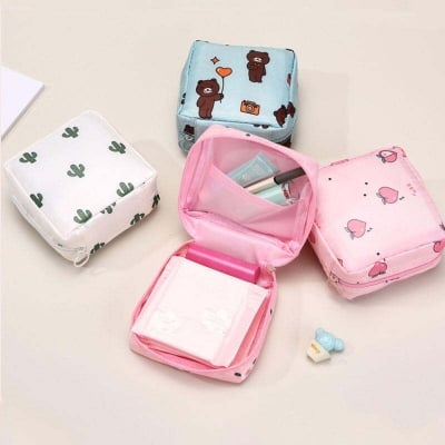 Picture of 1 Pcs Multifunction Travel Portable Mini Sanitary Napkin Cosmetic Bags Make Up Coin Purse Money Card Lipstick Storage Pouch for Women Multicolor 