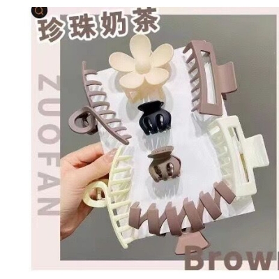Picture of 8 Piece  Fashion Solid Colors Elegant Geometric Flower Hair Claw Clips Big Matte Hair Claw Clamps for Woman Girls Thick Hair  