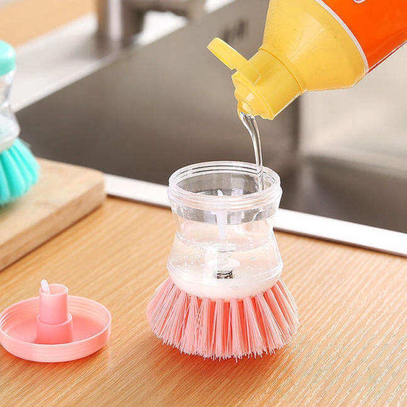 Picture of Multifunctional Kitchen Gadgets Scrub Brushes Small Dish Pot Cleaning Tool Liquid Soap Dispenser Plastic Cleaning Brush Multicolor 